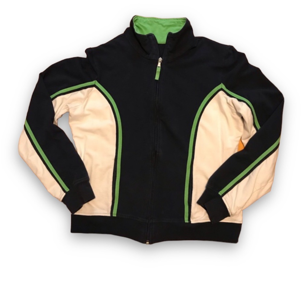 SJB Active Navy Athletic Jacket, Green & White Trim Zip Up EUC St John’s Bay